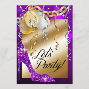 Convites O estilete do brilho Balloons o roxo do