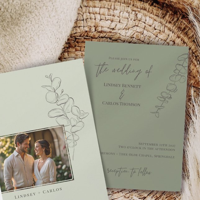 Convites O eucalipto de mão minimalista deixa foto (Criador carregado)