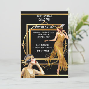 Convites O Excelente Gatsby Black Gold Flapper Girl art dec
