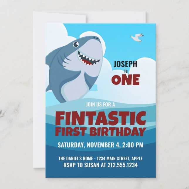 Convites O Fintastic First Birthday Shark Invitation (Frente)