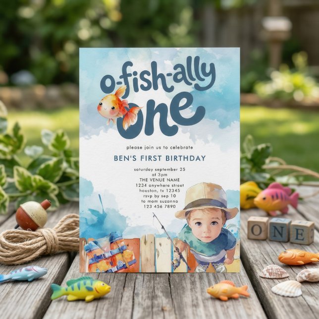 Convites O-fish-ally One Boy Fisherman 1st Birthday (Criador carregado)