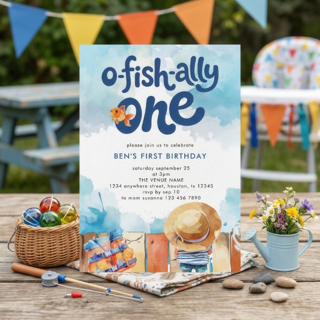 Convites O-fish-ally One Fisherman Boy 1st Birthday (Criador carregado)