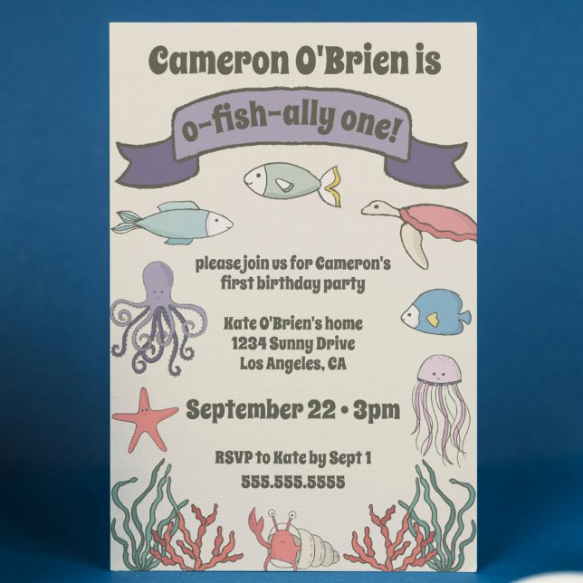 Convites O-FISH-ALLY UM Festa de primeiro aniversario de Be (o-fish-ally one first birthday party invitation fishing 1st bday invite cute modern ocean sea theme)