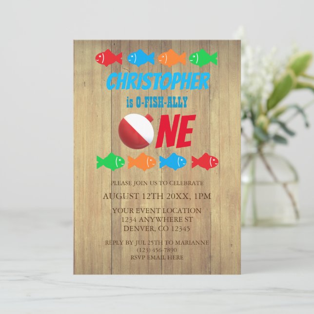 Convites O-Fish-Ally Um primeiro aniversario De Pesca (Em pé/Frente)
