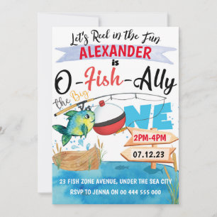 Convites O-Fish-Ally Um primeiro aniversario De Pesca Grand