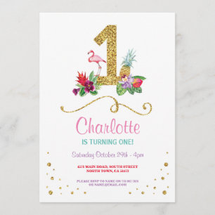 Convites O flamingo Aloha primeira uma festa de aniversári