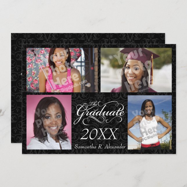 Convites O Formando, preto elegante (Frente/Verso)