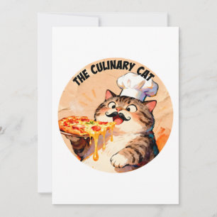 Convites O Gato Culinário com Chef de Pizza Gato Segurando 