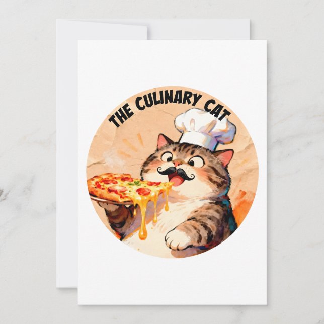 Convites O Gato Culinário com Chef de Pizza Gato Segurando  (Frente)