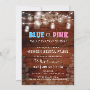Convites O género azul ou cor-de-rosa rústico revela o
