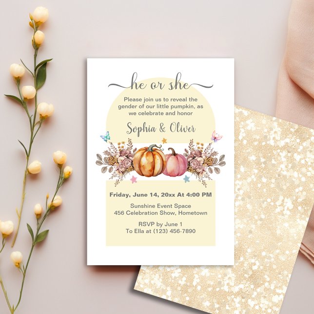 Convites O Gênero Da Abóbora Da Aquarela Revela Ele Ou Ela (Criador carregado)