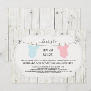 Convites O género dos gêmeos revela o Clothesline rústic