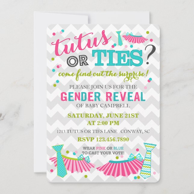 Convites O género dos tutus ou das gravatas revela o (Frente)