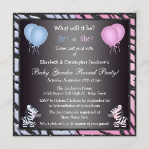 Convites O género elegante do bebê revela zebras & balõe