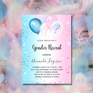 Convites O gênero revela a festa, uma menina azul rosa