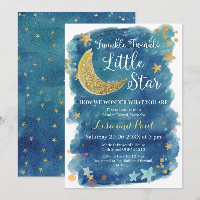 Convites O gênero Twinkle Little Star revela (Frente/Verso)