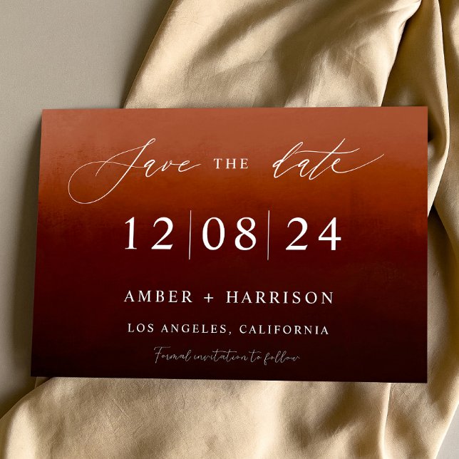 Convites O glamour preto laranja queimado boho salva a data (Criador carregado)