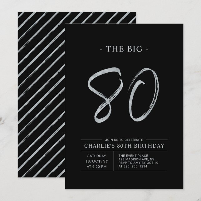 Convites O Grande Oitenta | Festa de Aniversário de 80 anos (Frente/Verso)