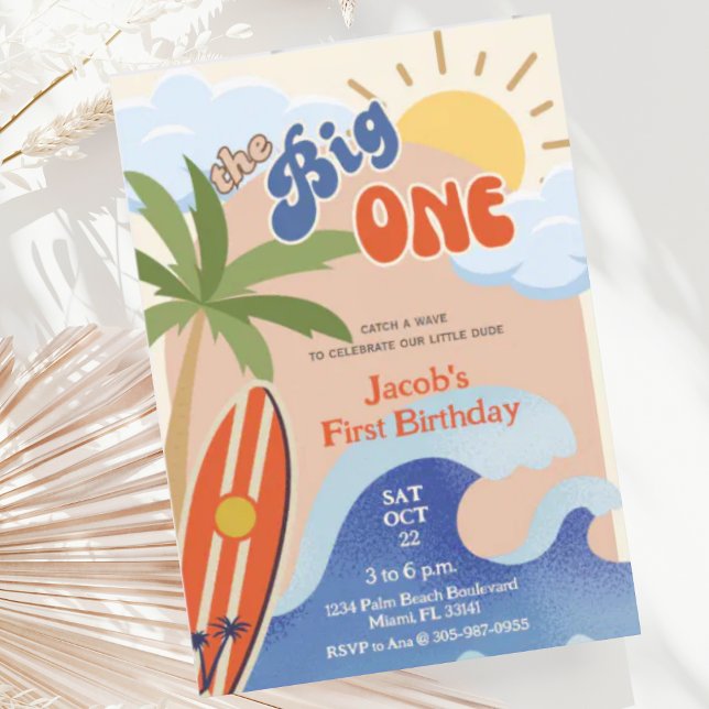 Convites O Grande Retrô De Ferrugem Surfando Primeiro Anive (Criador carregado)