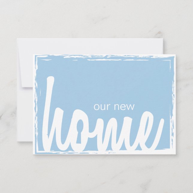 Convites O Housewarming azul & branco do fechamento da (Frente)