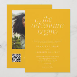Convites O Início da Aventura Casamento Amarelo Minimalista