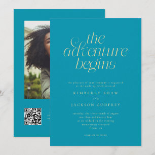 Convites O Início da Aventura Casamento Minimalista Aqua Az