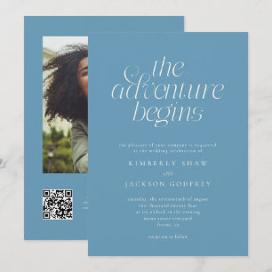 Convites O Início da Aventura Minimal Denim Azul Casamento 
