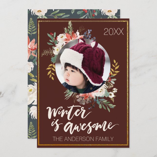 Convites O inverno é uma fantástica placa de Natal Floral (Frente/Verso)