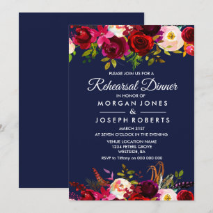 Convites O jantar de ensaio floral de Borgonha dos azuis