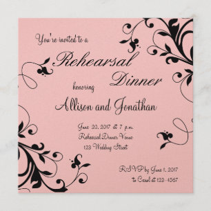 Convites O jantar de ensaio floral preto cor-de-rosa dos