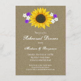 Convites O jantar de ensaio rústico de Kraft do girassol