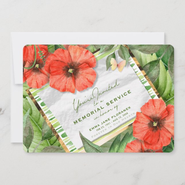 Convites O jardim vermelho da papoila esverdeia a cerimonia (Frente)