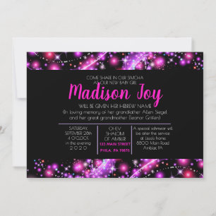 Convites O JOGO NEON ESTARS Jewish Baby Naming Invitation