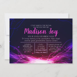 Convites O JOGO NEON ESTARS Jewish Baby Naming Invitation