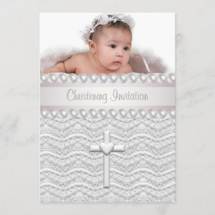 Convites O laço cor-de-rosa peroliza o batismo transversal