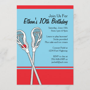 Convites O Lacrosse Vermelho e Azul Era Um Aniversário.