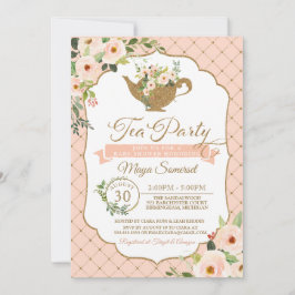 Convites O luxo do tea party cora chá de fraldas floral da