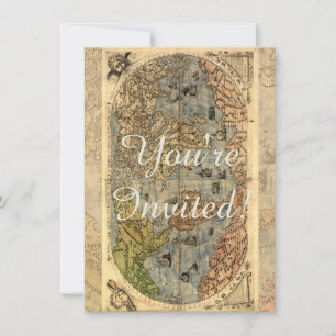 Convites O mapa mundial do Atlas de Vintagem Continentes Hi