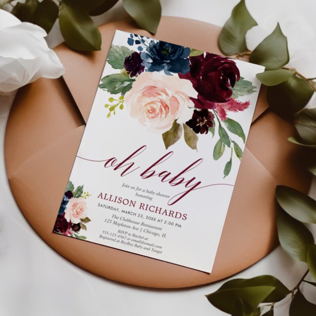 Convites Ó marinho azul-rosa-rosa-azul-chá de fraldas (Criador carregado)