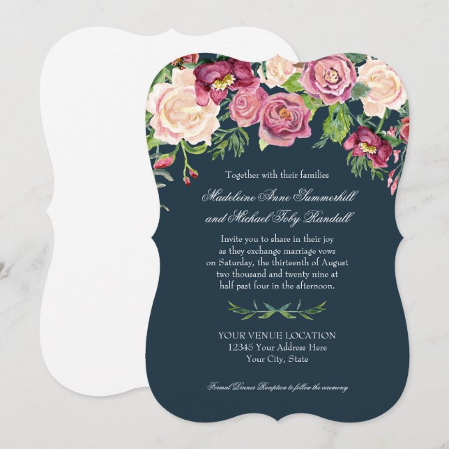 Convites O marinho Borgonha do inverno da queda da aguarela (Frente/Verso)