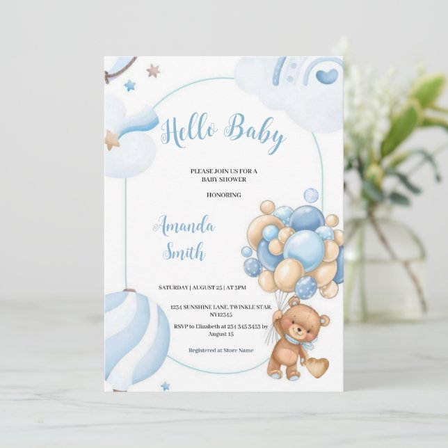 CONVITES O MELHOR AZUL, O MARIDO E O BEBÊ BABYSHOWER (Em pé/Frente)