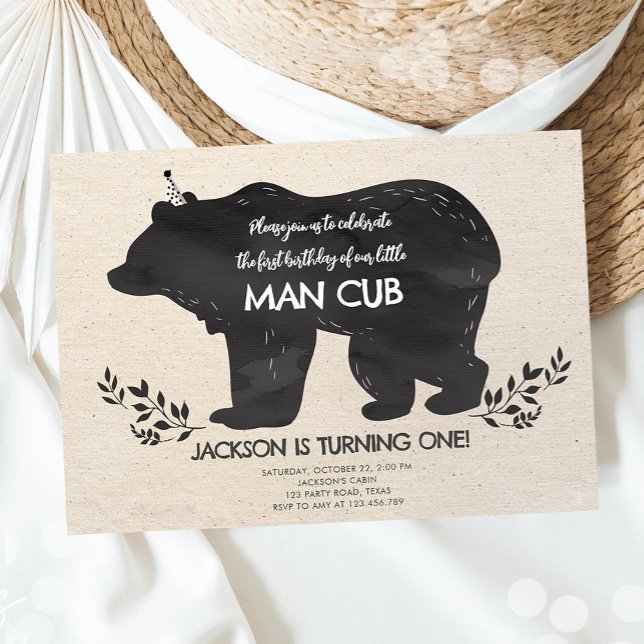 Convites O Menino Urso Garoto Da Madeira Primeiro Aniversár (Criador carregado)