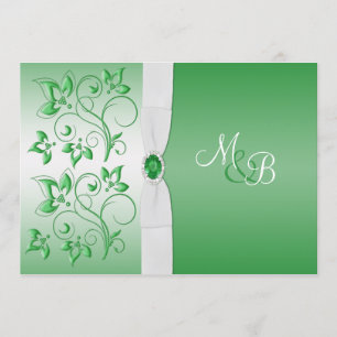 Convites O monograma do verde esmeralda e do branco II