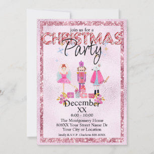 Convites O Natal do Quebra-Nozes Aquarela Rosa Brilho