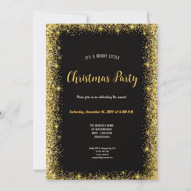 Convites o natal dourado e preto mais moderno (Frente)