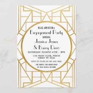 Convites o noivado Dourado de Gatsby do art deco dos anos