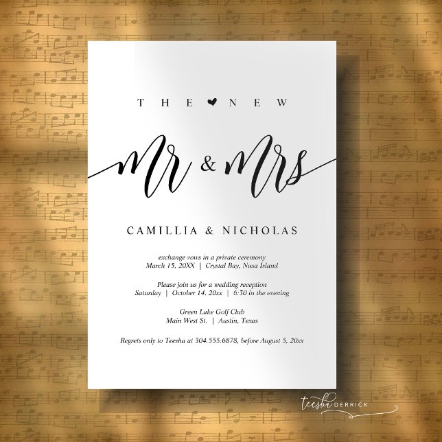 Convites O Novo Senhor e Senhora, Festa de Casamento Intimo (The New Mr and Mrs, Wedding Elopement Dinner and Party Invitation Card, Digital or printed version. )