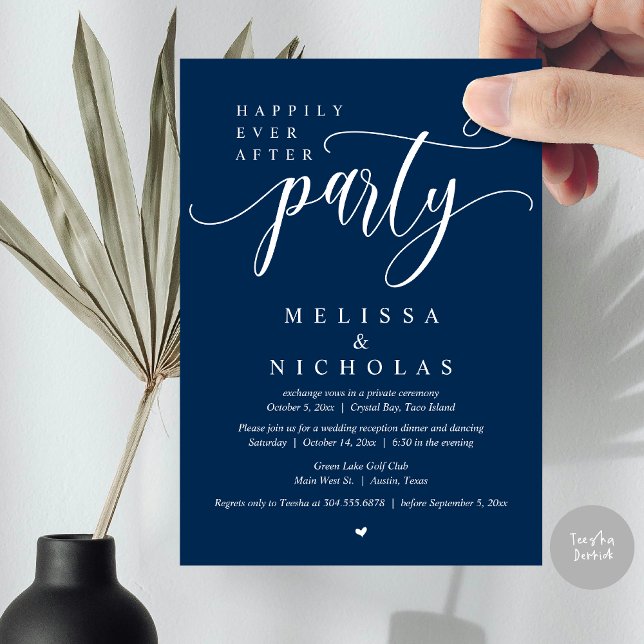 Convites O Novo Sr. e a Sra., Partido do Janto de Elopement (The New Mr and Mrs, Wedding Elopement Dinner Party Invitation Card, PDF, Navy Blue)