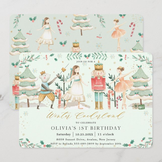Convites O Nutcracker Winter Onederland primeiro aniversari (Frente/Verso)