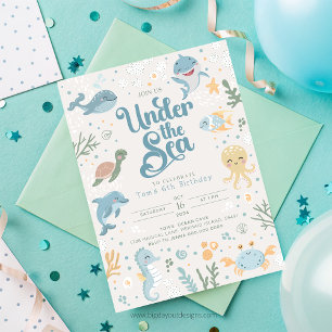 Convites O Oceano Pareceu 6 de Aniversário. Oceano de Crian